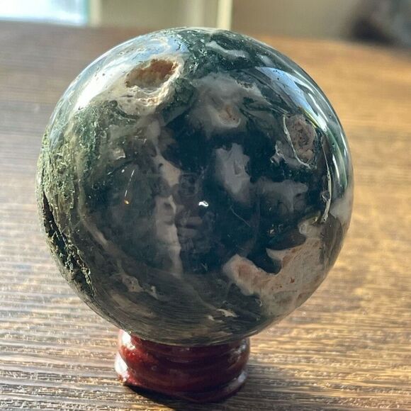 Moss Agate sphere crystal healing green white druzy 65mm 2.5” - Picture 3 of 11